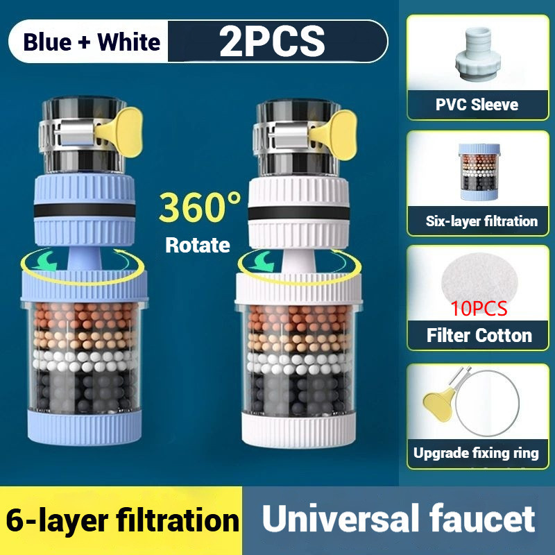 6 Layer Faucet Water Purifier Tap Filter 360° Rotating Splash Proof Nozzle