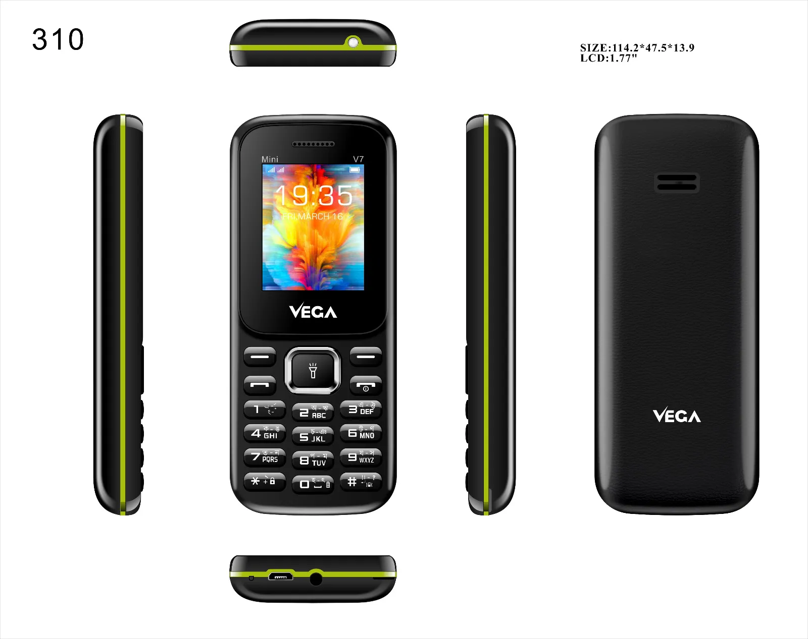 Vega V7 Mini Feature Button Mobile Phone 1000MAH Battery Strong Network Stylish Update Model