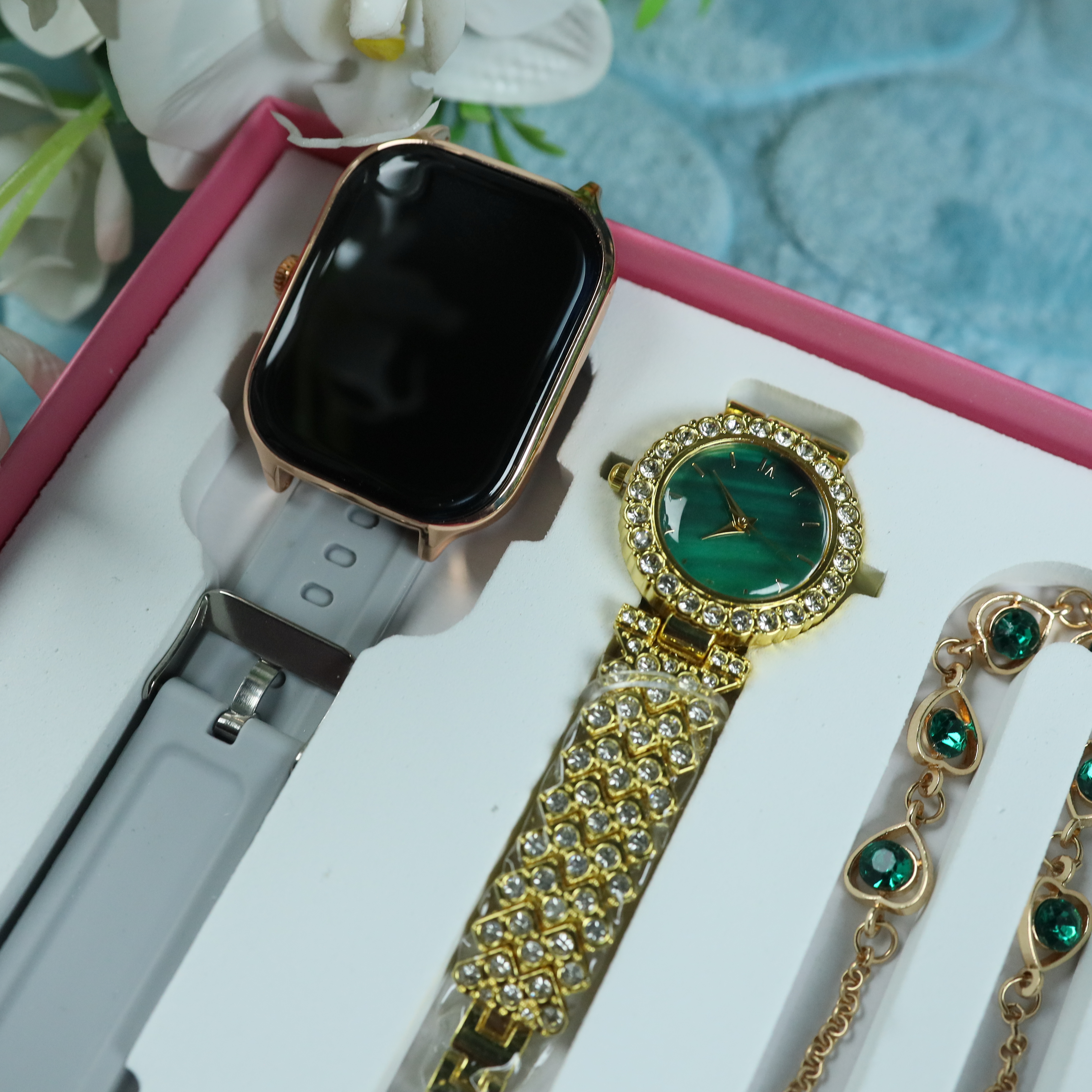 A89Plus SmartWatches Luxury Jewelry Necklace Earrings Bracelet Ring Combo